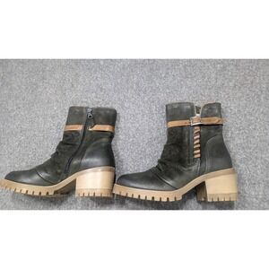 Miz Mooz Boots Womens 39 Green  Leather Ankle Boots Cut Out Ankle Whipstitch